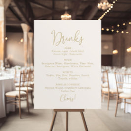 Póster Letrero de menú de bebidas de boda dorado con fuen