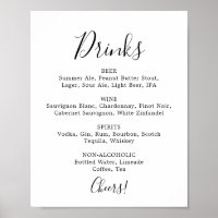 Letrero de Menú de Bebidas de Boda Minimalista
