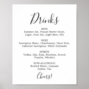 Póster Letrero de Menú de Bebidas de Boda Minimalista