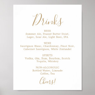 Póster Letrero de menú de bebidas de boda minimalista en 