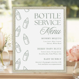 Póster Letrero de menú de bebidas del servicio de botella