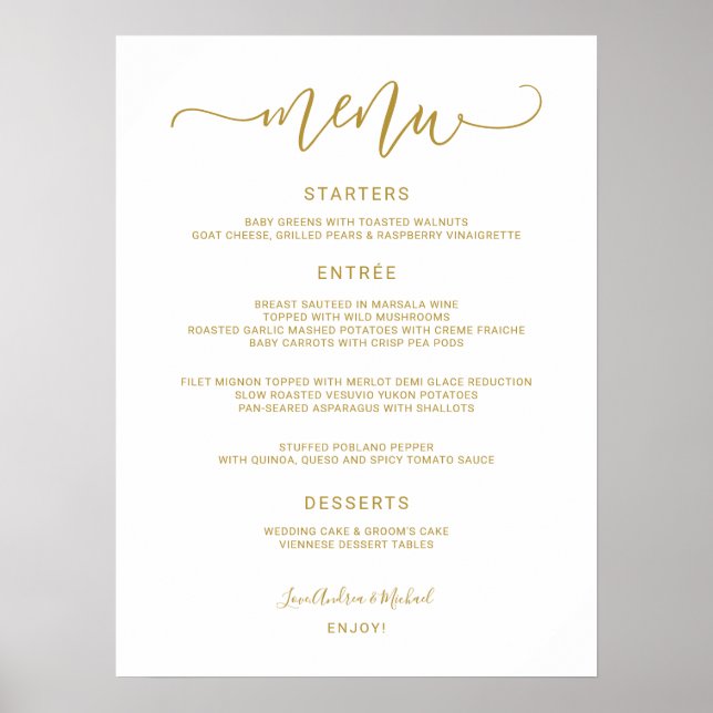 Póster Letrero de Menú de Boda - Caligrafía Saltarina (Do (Frente)