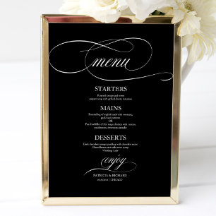Póster Letrero de Menú de Boda Chic Negro y Blanco
