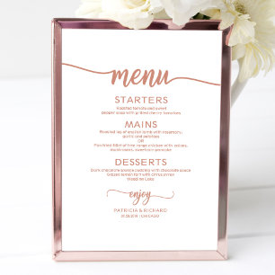 Póster Letrero de Menú de Boda en Rosa Oro Caligrafía Rús