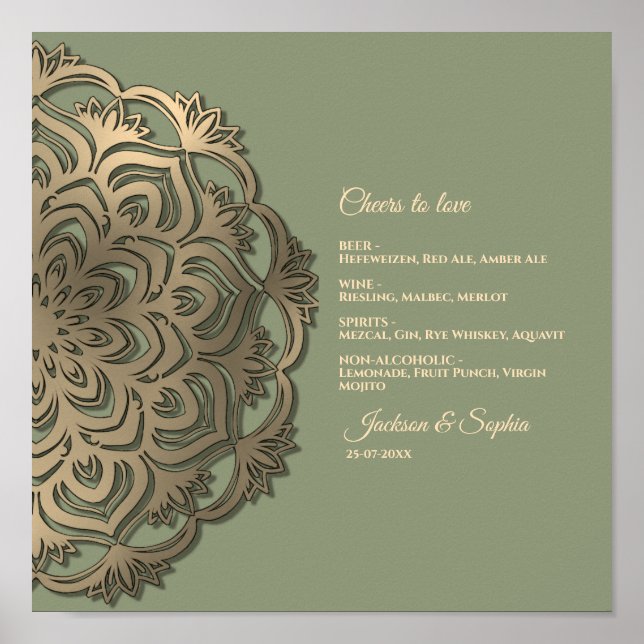 Póster Letrero de menú de lujo elegante verde salvia y do (Frente)