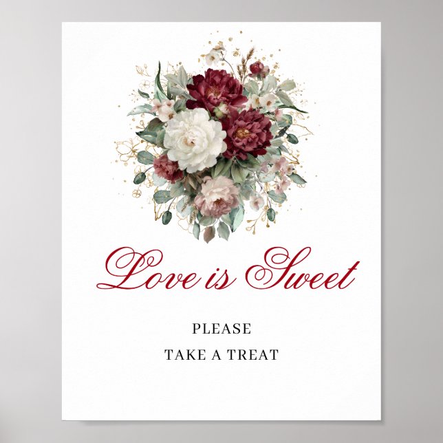 Póster Letrero de Mesa Boho Blush Burgundy Love is Sweet  (Frente)