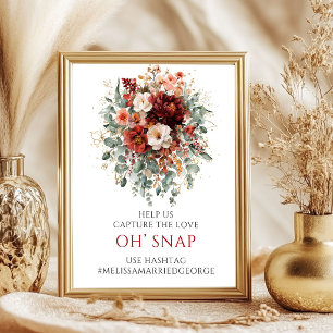 Póster Letrero de Mesa Boho Borgoña Floral de Otoño Oh Sn