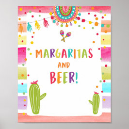 Póster Letrero de mesa Cactus Fiesta de Margaritas y Cerv
