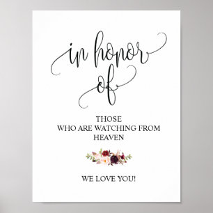 Póster Letrero de mesa conmemorativo de boda con caligraf