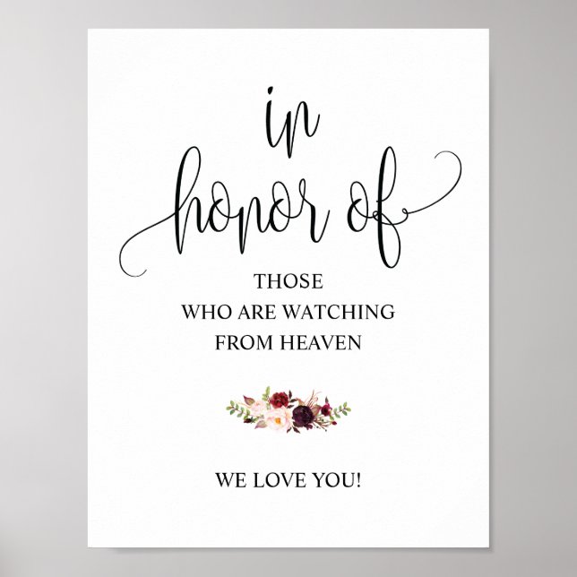 Póster Letrero de mesa conmemorativo de boda con caligraf (Frente)