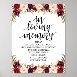 Póster Letrero de mesa conmemorativo de boda con caligraf