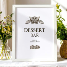 Letrero de mesa de barra de postres elegante con e