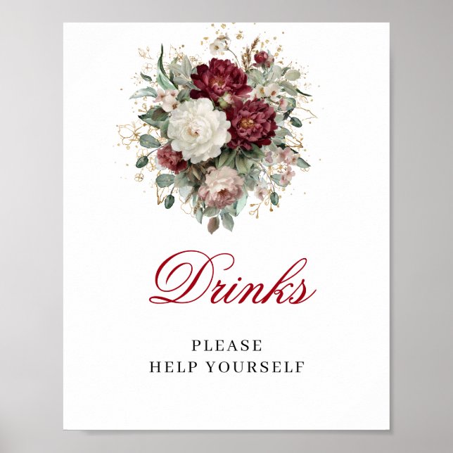 Póster Letrero de Mesa de Bebidas Blush Burgundy para Des (Frente)