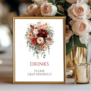 Póster Letrero de mesa de bebidas Boho Eucalipto Rojo Int