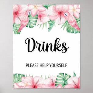 Póster Letrero de Mesa de Bebidas Floral Rosa Tropical