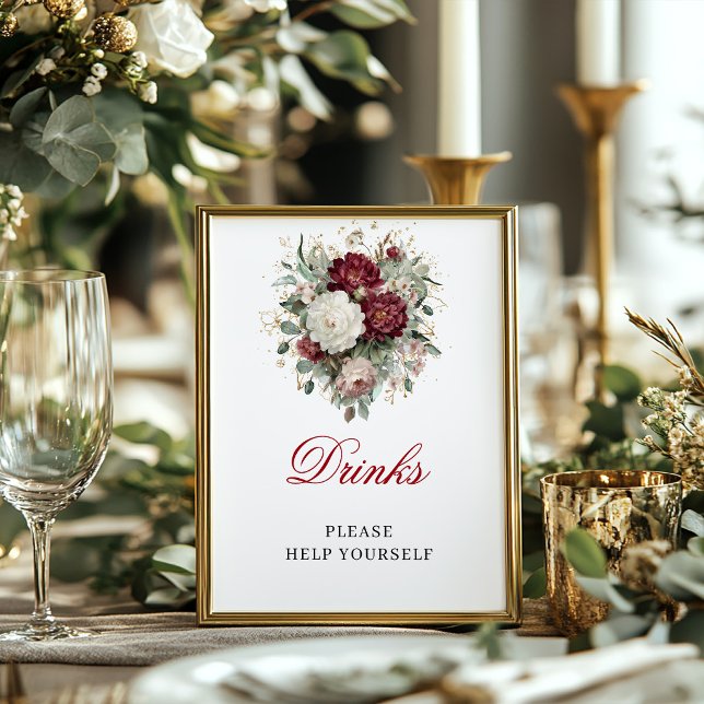 Póster Letrero de Mesa de Bebidas Refined Blush Burgundy (Refined Blush Burgundy Drinks Tabletop Sign)