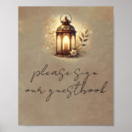 Póster Letrero de mesa de boda rústica de linterna brilla