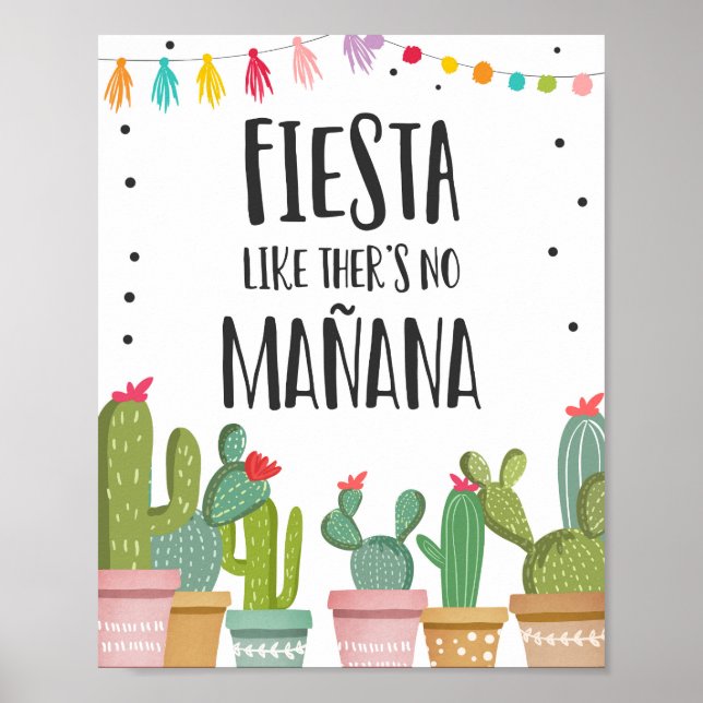 Póster Letrero de mesa de cactus de fiesta como si no hub (Frente)