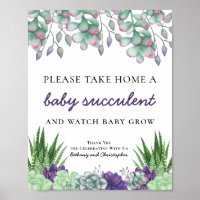 Letrero de Mesa de Favor para Baby Shower Suculent
