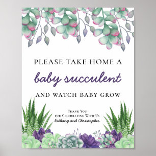 Póster Letrero de Mesa de Favor para Baby Shower Suculent