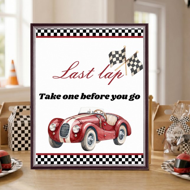 Póster Letrero de mesa de favores para la primera vuelta  (First Lap Around the Track Favor Table Sign)