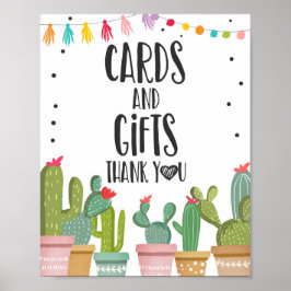 Póster Letrero de mesa de fiesta de cactus de agradecimie