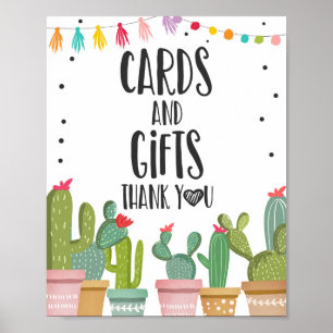 Póster Letrero de mesa de fiesta de cactus de agradecimie