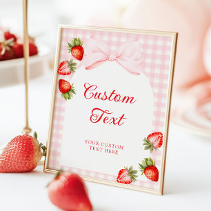 Póster Letrero de mesa de fresa con lazo de gingham