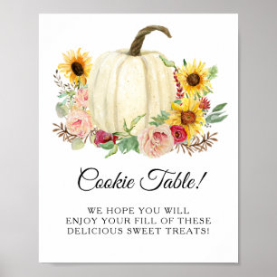 Póster Letrero de mesa de galleta de calabaza floral con