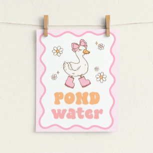 Póster Letrero de mesa de ganso tonto de agua de estanque