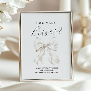 Póster Letrero de mesa de lazo blanco Cuántos besos