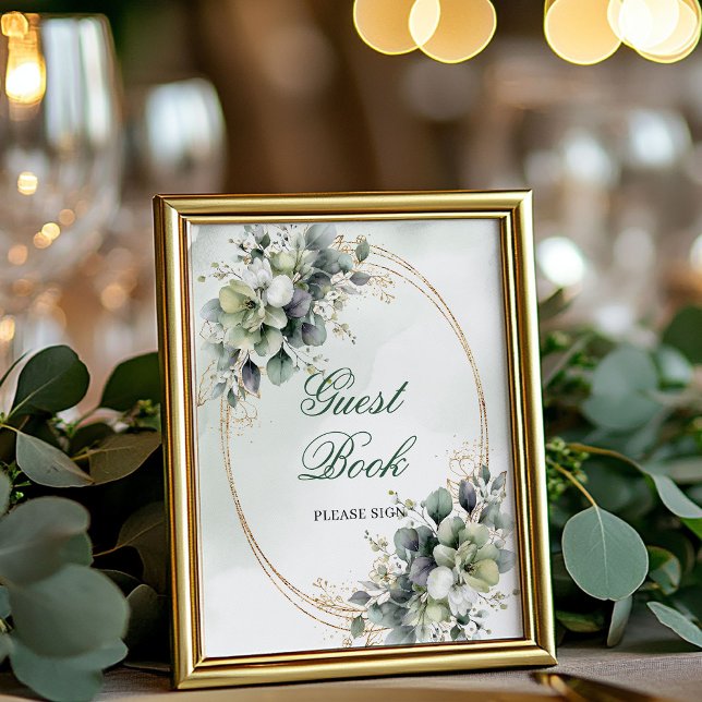 Póster Letrero de mesa de libro de invitados bohemio soña (Dreamy Bohemian Guest Book Tabletop Sign)