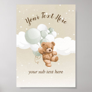 Póster Letrero de mesa de oso de peluche con globos de sa