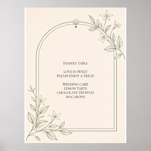 Póster Letrero de mesa de postres de boda botánico de oli (Frente)