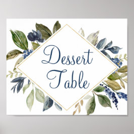 Póster Letrero de mesa de postres de follaje dorado verde