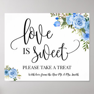 Póster Letrero de mesa de postres dulces de amor boda azu