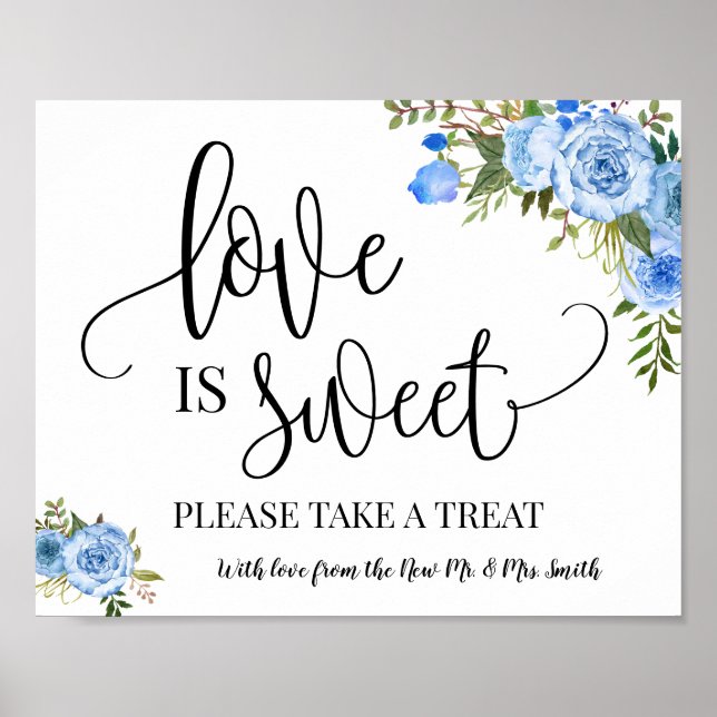 Póster Letrero de mesa de postres dulces de amor boda azu (Frente)