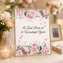 Póster Letrero de Mesa de Recuerdos de Mariposa Rosada