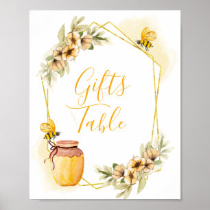 Póster Letrero de mesa de regalos botánicos de abeja acua