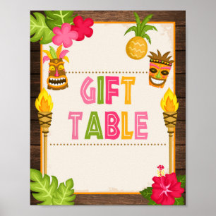 Póster Letrero de mesa de regalos de Luau