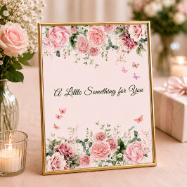 Póster Letrero de mesa de regalos floral mariposa rosa ru