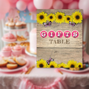 Póster Letrero de Mesa de Regalos Sol Flores Amarillas Sh