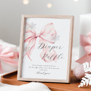 Póster Letrero de mesa de rifa de pañales con lazo rosa d