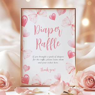 Póster Letrero de mesa de rifa de pañales con lazo rosa S