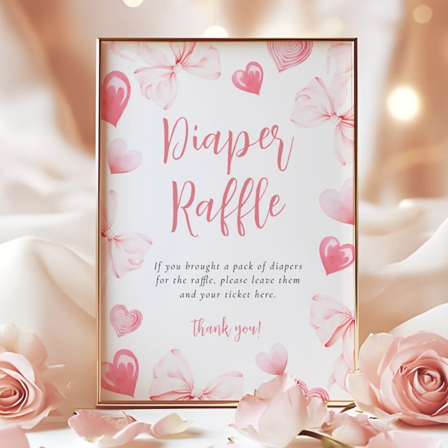 Póster Letrero de mesa de rifa de pañales con lazo rosa S (Subido por el creador)