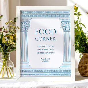 Póster Letrero de mesa de rincón de comida en azul
