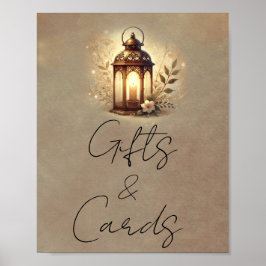 Póster Letrero de mesa de tarjetas y regalos de linterna