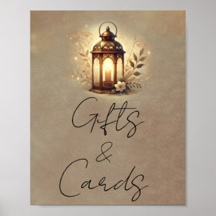 Póster Letrero de mesa de tarjetas y regalos de linterna 
