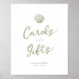 Póster Letrero de mesa de tarjetas y regalos verde salvia
