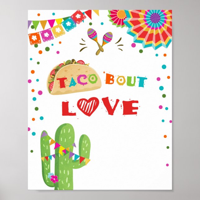 Póster Letrero de mesa Fiesta de Cactus Mexicano Taco Bou (Frente)